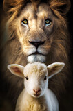 Fototapeta  - Lion and Lamb stand together