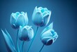 Beautiful blue tulips on blue background. Blue spring flowers. 3D Illustration