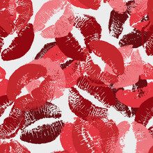 Vector Seamless Valentines Day Background. World Kiss Day Lipstick Prints.