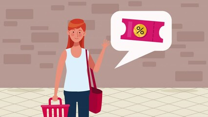 Sticker - woman with shopping basket character animation