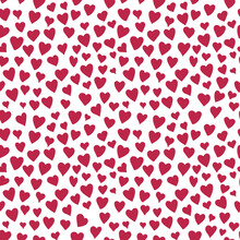 Seamless Vector Repeat Pattern With Hand Drawn Tiny Doodle Red Hearts In Pantone Viva Magenta On White. Simple Cute Versatile Valentines Day Backdrop