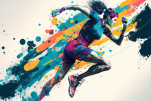 Generative AI Illustration Of Active Running Sportswoman