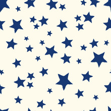 All Over Seamless Repeat Pattern With Dark Navy Blue Stars With Grunge Edges Tossed On Cream. Versatile Trendy Modern Background