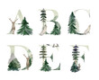 © Tapilipa - Watercolor forest letters for invitation card, poster and other.