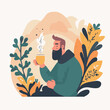 © Vibrands Studio - a man relaxing sitting drinking hot flavored coffee or tea Hygge concept