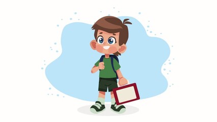 Wall Mural - little student boy with character