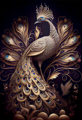 Wall Mural - Generative AI abstract render of a peacock