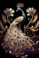 Wall Mural - Generative AI abstract render of a peacock