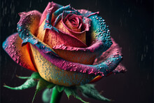 Fantasy Vintage Classic Deep Colorful Roses Bouquet On Blurred Background.Generative AI.