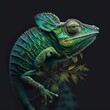 chameleon on a branch with black background green animal zoo reptile he hides on branch little dragon lizard varanus komodoin nature 