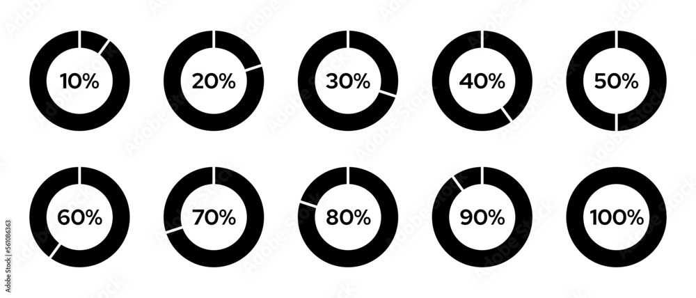Icon Set of circle percentage diagram. Progress or loading circle ...