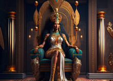 Egyptian Queen Cleopatra Sitting On A Throne. Generative AI