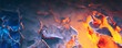 Leinwandbild Motiv cold ice pieces melting in hot fire flame, blue red display background, concept,  illustration digital generative ai design art style