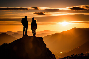 Wall Mural - Hikers on Mountain Ridge - Generative Ai