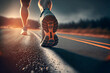 canvas print picture - Nahaufnahme vom Sport Schuh eines Athleten beim joggen - Ai generiert