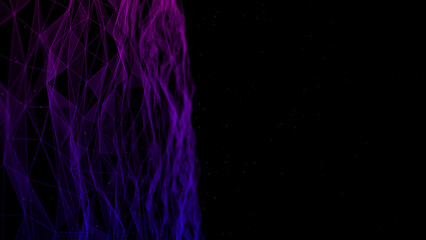 Aufkleber - Futuristic wave with lines and dots. Abstract background with a dynamic wave. Particle placement with hanging dots in space. Large data background. 3d rendering.
