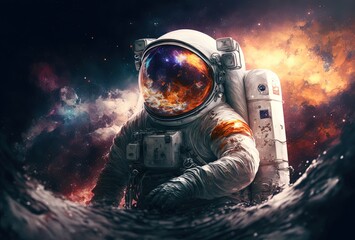 Wall Mural - illustration portrait of astronaut in artistic style