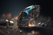 illustration of transparent crystal, diamond like gemstone reflection on light glow with rainbow spectrum shine