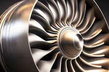 Turbine Blades Of Turbo Jet Engine For Plane, Aircraft Concept In Aviation Industry