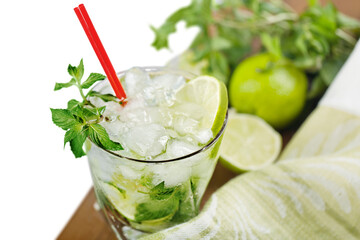 Canvas Print - Fresh Mojito cocktail in glass close-up view