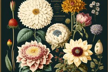  A Painting Of Flowers On A Black Background With A Gold Border Around Them And A Red Center In The Middle Of The Frame, And A Yellow Center Of The Flower, And White Center, And.