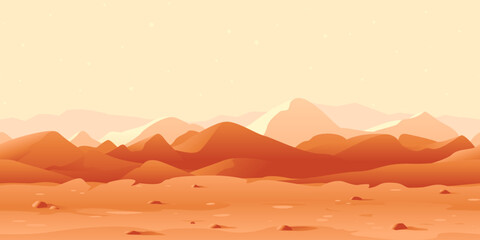 martian day landscape background tileable horizontally, sand hills with stones on a deserted planet
