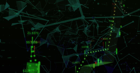 Poster - Security padlock shield icon over network of connections against financial market data processing