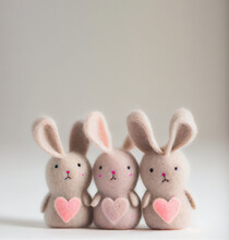 Adorable Wool Felt Bunny Figurines. Generative Ai