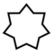 Simple monochrome vector graphic of a seven pointed star on a white background. All sides and angles are mutually equal