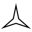 Simple monochrome vector graphic of a three pointed star on a white background. All sides and angles are mutually equal