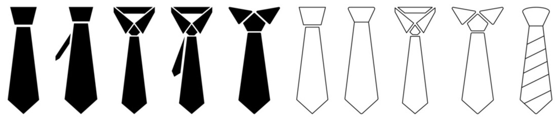 Collection of tie icons. Vector illustration isolated on white background