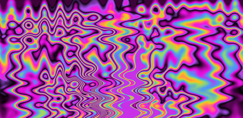 Wall Mural - Texture of a glitched TV screen with wavy and distorted moire pattern in acid colors.