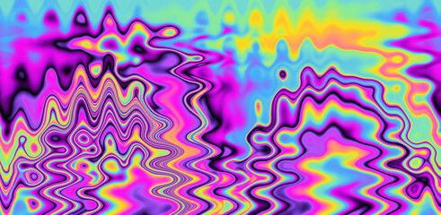 Aufkleber - Texture of a glitched TV screen with wavy and distorted moire pattern in acid colors.