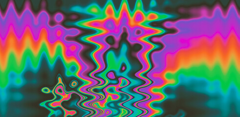 Wall Mural - Texture of a glitched TV screen with wavy and distorted moire pattern in acid colors.