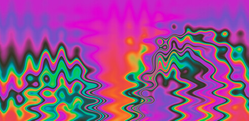Aufkleber - Texture of a glitched TV screen with wavy and distorted moire pattern in acid colors.