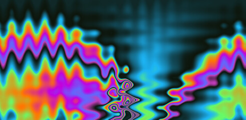 Poster - Texture of a glitched TV screen with wavy and distorted moire pattern in acid colors.