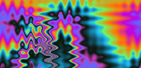 Leinwandbilder - Texture of a glitched TV screen with wavy and distorted moire pattern in acid colors.