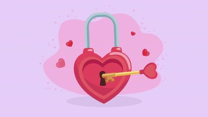 Sticker - heart love padlock with key