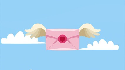 Poster - heart love in envelope flying