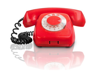answering an old fashioned red telephone