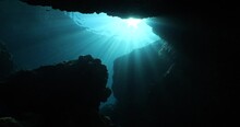 Sun Rays Sun Beams And Sun Shine Underwater In Cave Beautiful Light Scenery In Ocean Scuba Divers To See