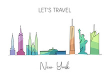 Continuous Line Drawing Of New York City USA. Simple Line Drawing For Wall Decoration Or Illustration