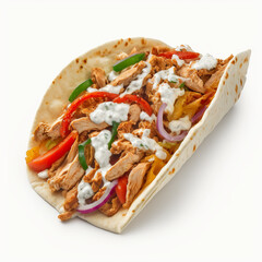 Wall Mural - Tasty Chicken Gyros on White Background