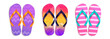 Summer flip flop vector set. Slipper footwear elements with stripes and leaves in colorful design. Vector illustration summer collection. 
