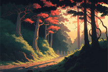 Early Autumn Sunset. Superb Anime-styled And DnD Environment