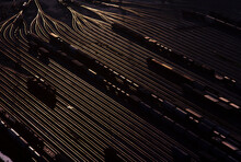 Aerial Of Railroad Switching Yard In Houston, TX.