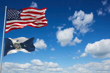 Flag Of Vice Commandant Of The United States Coast Guard, USCG Waving In The Wind. USA National Defence. Copy Space. 3d Illustration