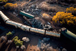 Train derailment accident, aerial view. Generative AI