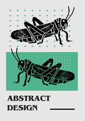 Wall Mural - Grasshopper, locust. Set of vector posters with insects. Engraving illustrations and typography. Background images for cover, banner