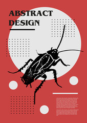 Wall Mural - Cockroach, roach. Set of vector posters with insects. Engraving illustrations and typography. Background images for cover, banner